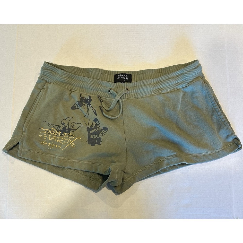 Ed By Ed Hardy Design Shorts Butterflies Draw String Green Women's Size XL